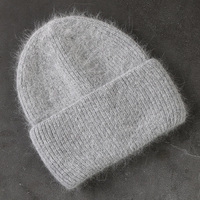 Rabbit Fur czapki miękki ciepły, puszysty czapka zimowa dla kobiet Angora czapka z dzianiny Skullies czapki kobieta Bonnet kobieta czapka robiona na drutach 4